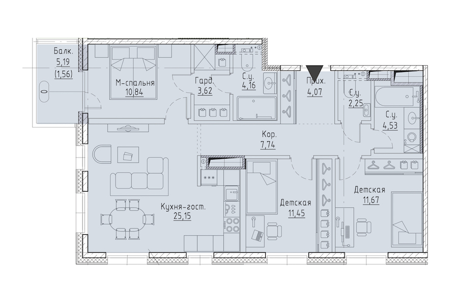 3-комнатная квартира 85.48 м², 7/9 эт., ЖК «LEGENDA Чёрная речка 41»